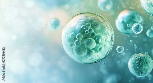 A microscope close-up image of a cellular or biomolecular structure can typically be used to represent themes and backgrounds related to biological and medical research.