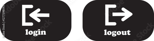 Login and logout icon set Set of sign out, Sign in vector vector collection. Open and close door symbol. Black in, out, exit and enter arrow, trendy flat style isolated on transparent background.