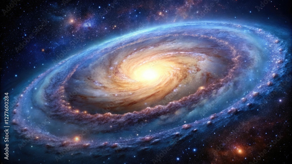 Fototapeta premium A majestic spiral galaxy with sweeping arms of stars, gas, and dust in a distant part of the universe, star cluster, astronomical feature, cosmic structure, star formation region, planetary nebula