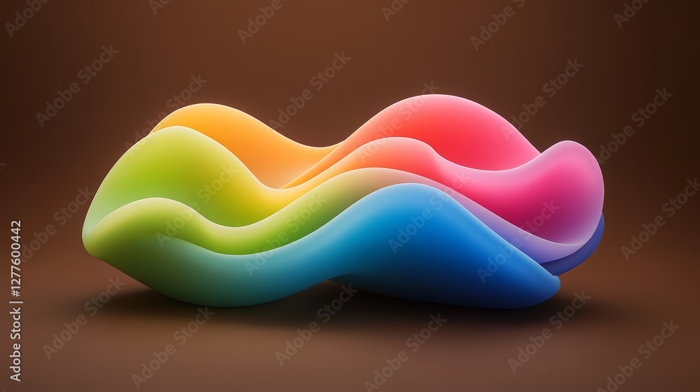 Obraz premium colorful three dimensional abstract sculpture with smooth, flowing curves in vibrant hues of pink, green, blue, and orange, set against warm brown background
