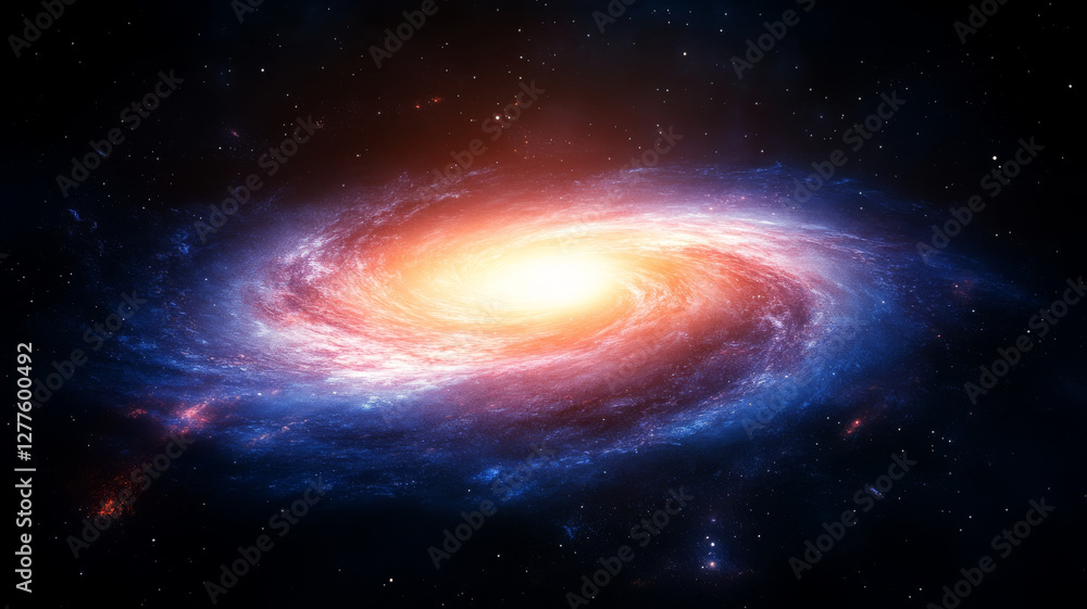 Fototapeta premium stunning cosmic scene depicting swirling galaxy with vibrant colors and bright core, evoking sense of wonder and vastness of universe