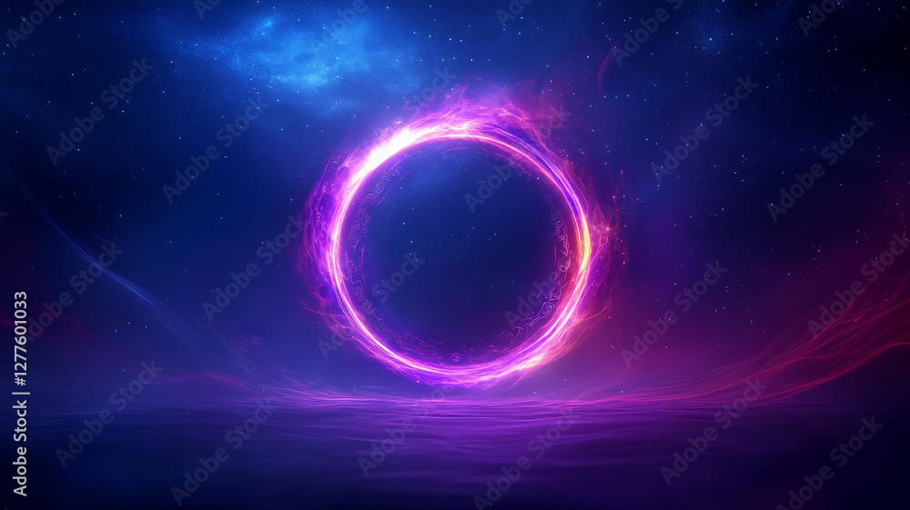 Obraz premium glowing mystical portal floats in center of cosmic scene, surrounded by vibrant colors and stars, evoking sense of wonder and magic