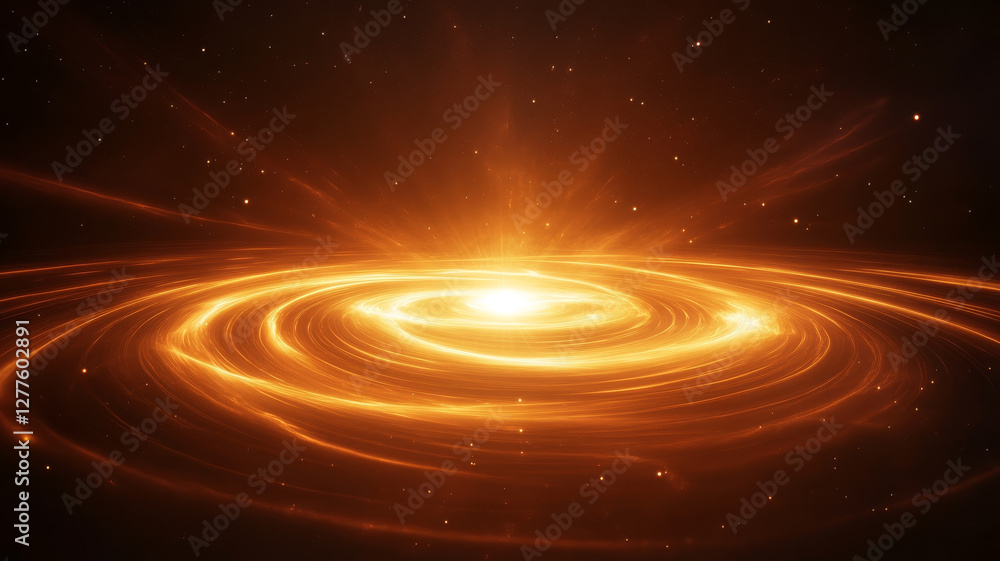 Obraz premium surreal cosmic phenomenon with swirling golden light and stars, creating mesmerizing visual effect that evokes wonder and awe