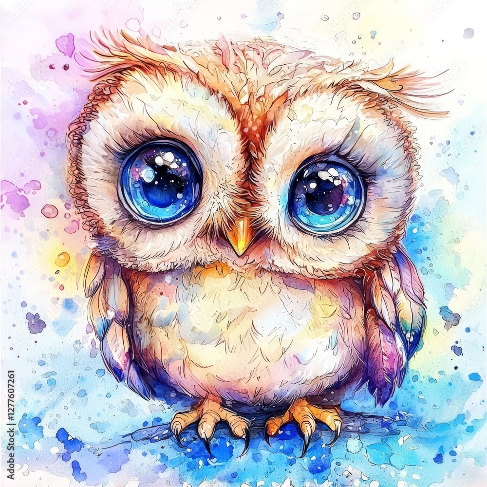 Obraz premium A cute baby owl perched on a branch, showcasing its adorable features.