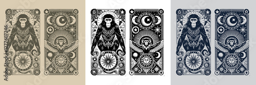 storm monkey vector playing card tattoo design
