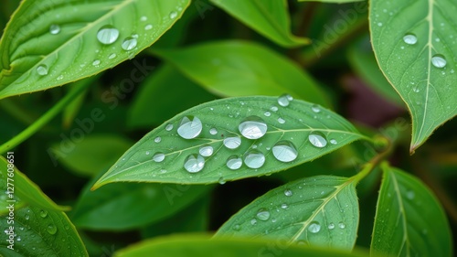 Dewdrops images, Fresh Green Leaves with Dew Drops