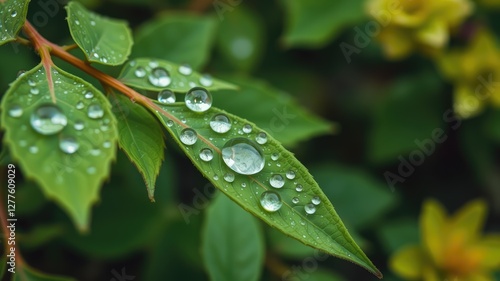 Dewdrops images, Fresh Green Leaves with Dew Drops
