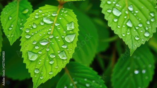 Dewdrops images, Fresh Green Leaves with Dew Drops