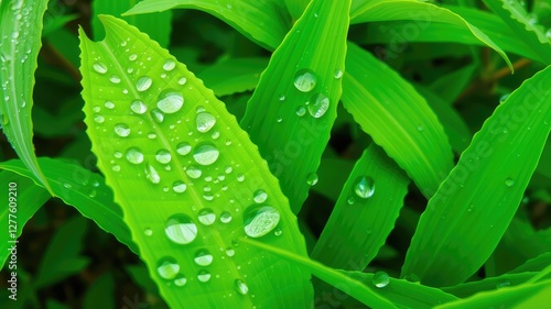 Dewdrops images, Fresh Green Leaves with Dew Drops