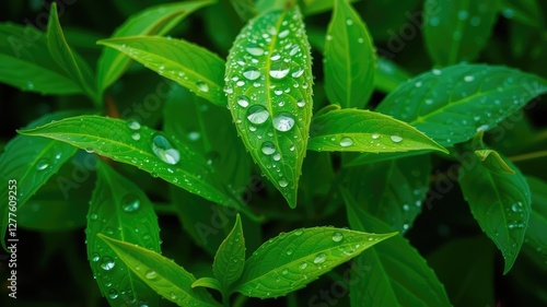 Dewdrops images, Fresh Green Leaves with Dew Drops
