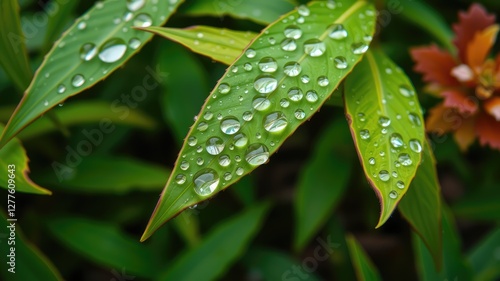Dewdrops images, Fresh Green Leaves with Dew Drops