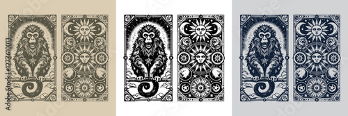fire monkey vector playing card tattoo design