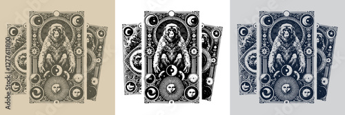 Canvas Print cyber monkey vector playing card tattoo design