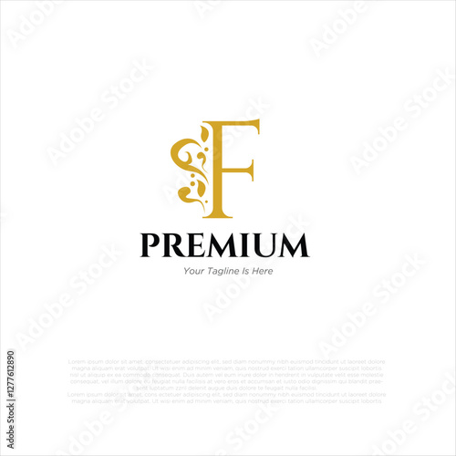 Letter f Royal Luxury Brand Symbol Design Template gold