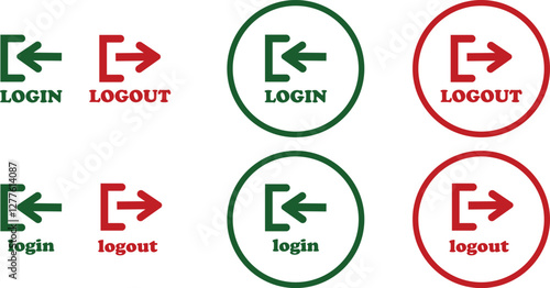 Login and logout icon set Set of sign out, Sign in vector vector collection. Open and close door symbol. Black in, out, exit and enter arrow, trendy flat style isolated on transparent background.
