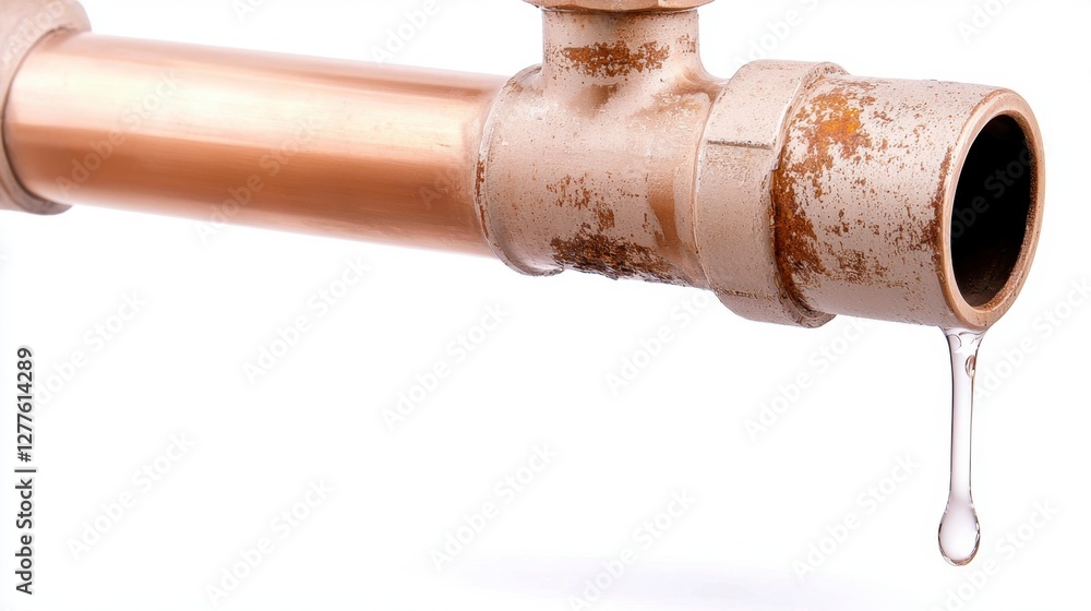 Leaking copper pipe with water drop Leaking copper pipe with water drop