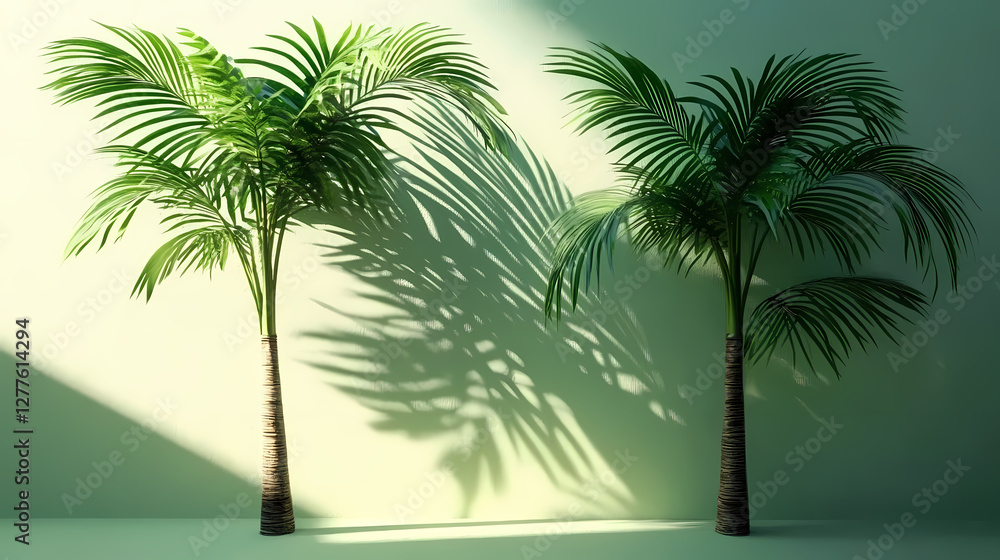 Fototapeta premium Two Palm Trees Casting Shadows in the Sunlight