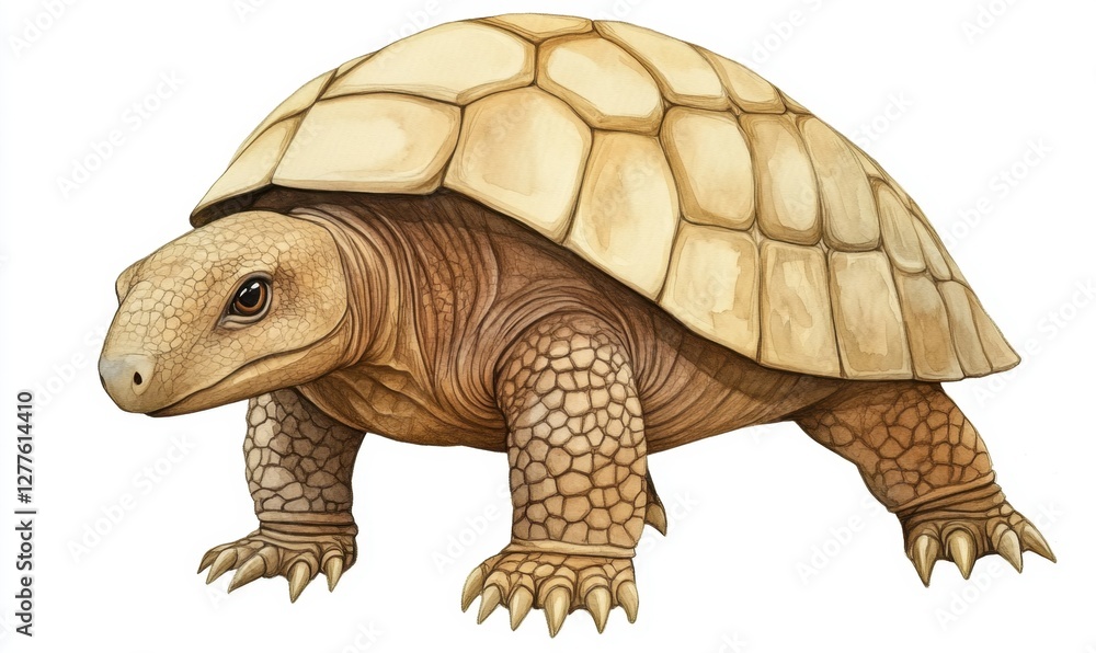 Fototapeta premium Detailed illustration of a tortoise walking on a white background, showcasing its unique shell and features
