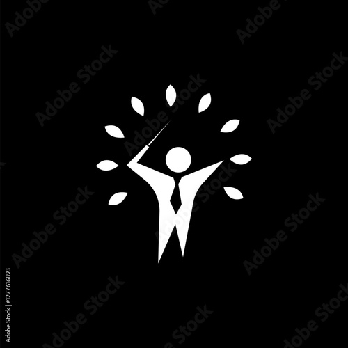 Conductor Leading Orchestra, Nature Inspired, Green Harmony, Musical Growth