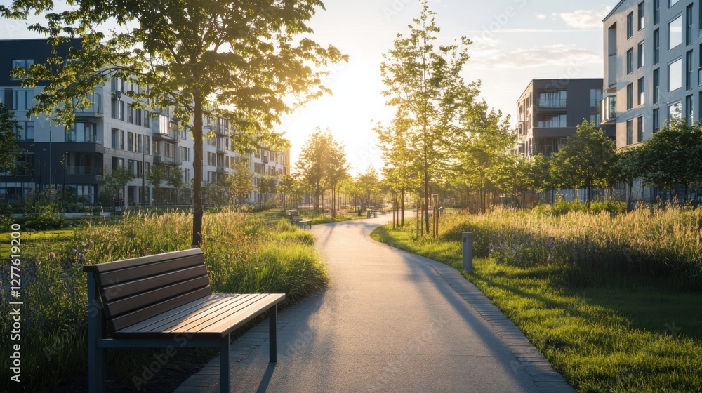 Obraz premium Housing costs exploration in a modern urban park setting. Featuring community and opportunity