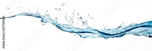 High-speed water splash frozen in action, isolated on a white background with droplets flying in all directions, liquid, isolated