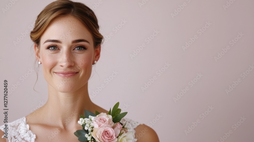 The concept of a personalized wedding. Smiling bride holding a bouquet, exuding happiness and elegance against a soft background. The concept of a personalized wedding. Smiling bride holding a bouquet, exuding happiness and elegance against a soft background.