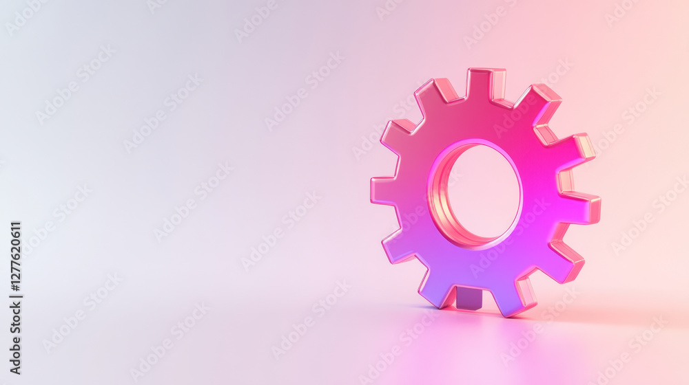 3D gear icon with glossy finish, set against soft gradient background, symbolizes innovation and technology. vibrant colors create modern and dynamic feel 3D gear icon with glossy finish, set against soft gradient background, symbolizes innovation and technology. vibrant colors create modern and dynamic feel