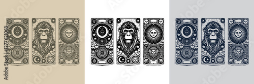 Photography warrior monkey vector playing card tattoo design