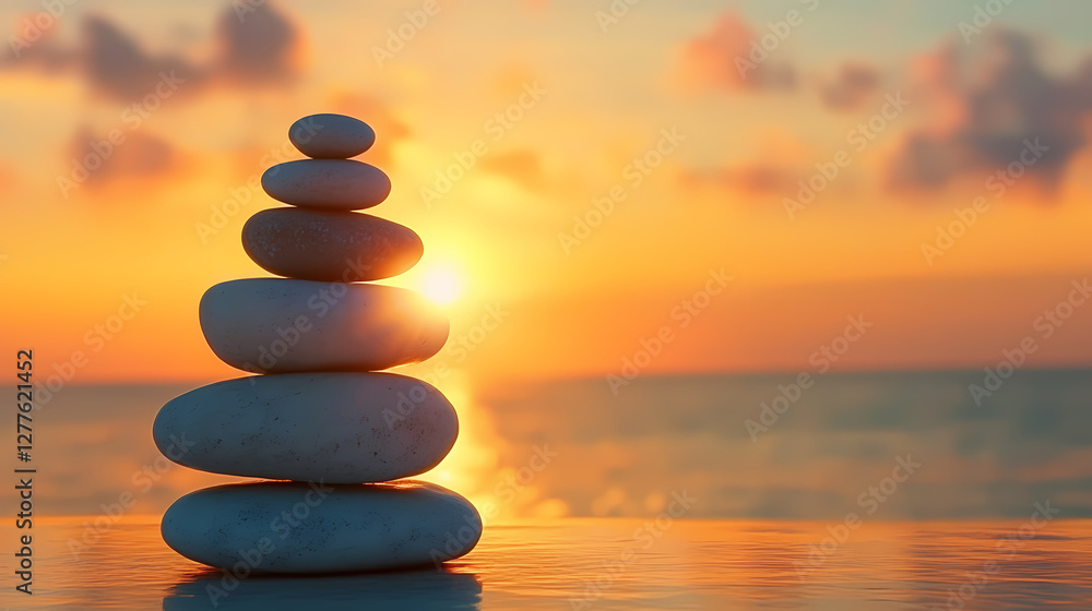 Zen Reflection: A Stone Pyramid in Sunset Glow Zen Reflection: A Stone Pyramid in Sunset Glow