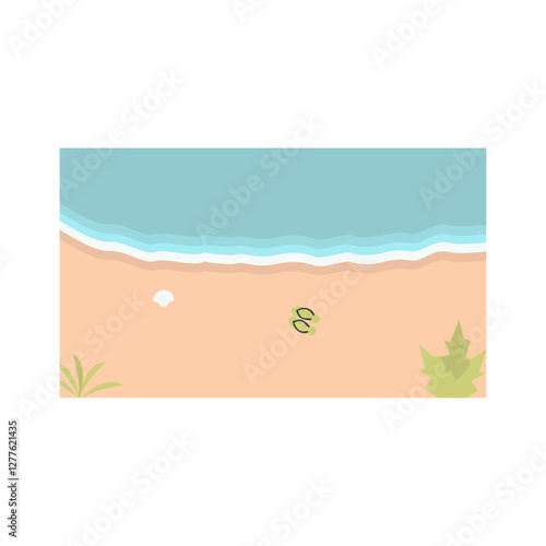 Tropical Summer Beach Background in Cartoon Design Concept. Isolated Vector Illustration.