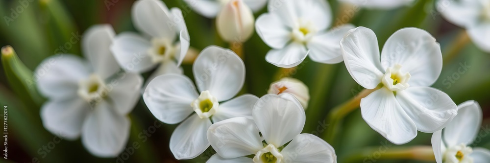Close-up of a delicate white primula flower captured in instant photo style, fresh, delicate, spring Close-up of a delicate white primula flower captured in instant photo style, fresh, delicate, spring