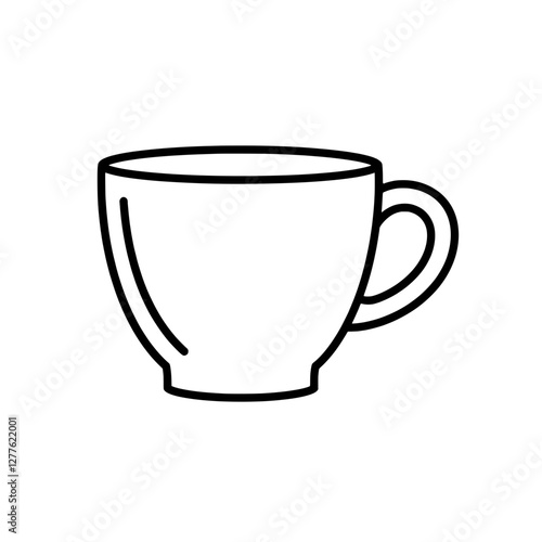Simple Cup Silhouette: A minimalistic and elegant black line drawing of a classic ceramic coffee cup.