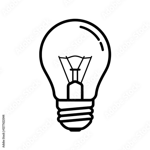 Illumination Symbol: A minimalist black-and-white illustration of a classic incandescent light bulb, representing ideas, innovation, and problem-solving.