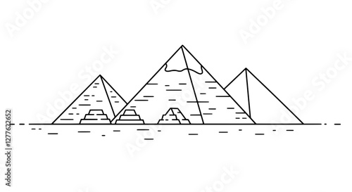 Ancient Wonders: A line-art illustration showcases the iconic pyramids, symbols of ancient civilization and architectural marvel, evoking a sense of wonder and historical significance.