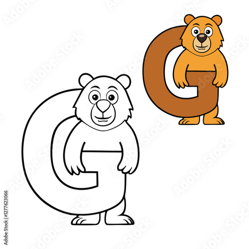 Alphabet letter "G" with a cute groundhog coloring page. Features a playful groundhog near a bold letter "G," perfect for kids to color and learn. Fun and educational!