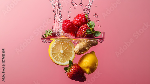 Fruits art pink background 
