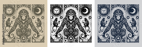 ancient monkey vector playing card tattoo design