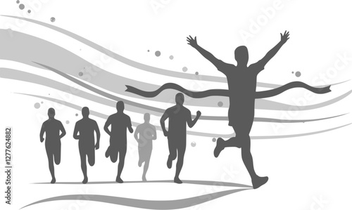 Group of marathon runners on abstract swirl backgr. Vector illustration of a group of marathon runners competing in a street race on abstract swirl background. EPS 10 version.