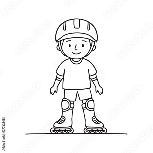 young boy wearing kneepads for safety while learning to roller skate