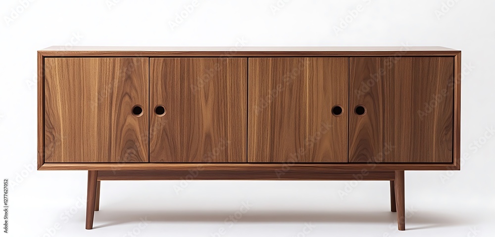 Modern wooden sideboard with minimalist design white background Modern wooden sideboard with minimalist design white background