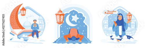 Muslims pray, read the Koran, pray, and maintain communication via cellphone.