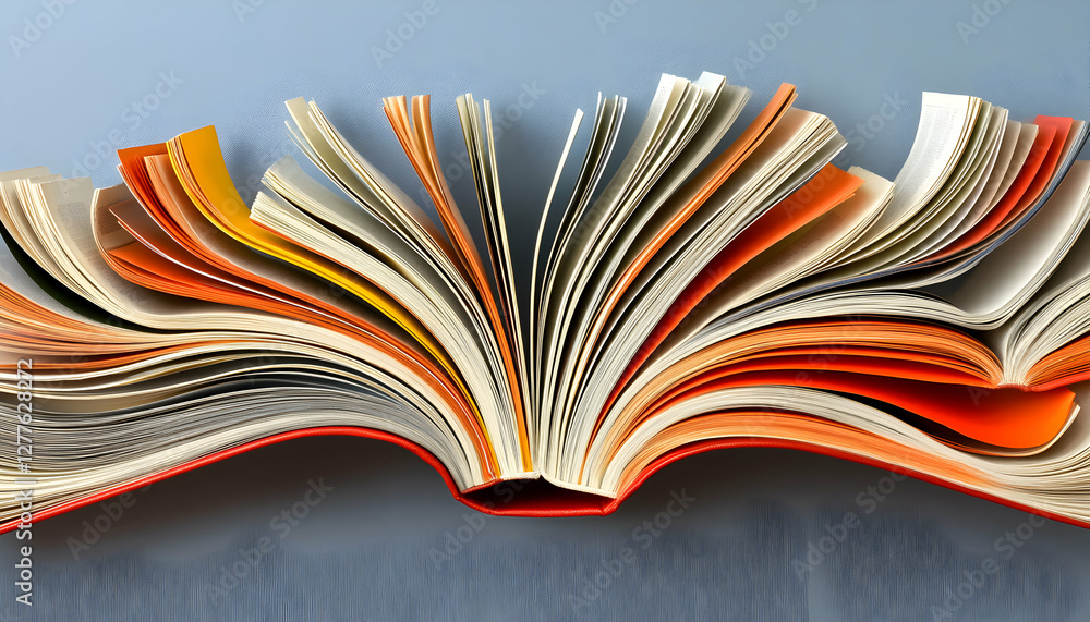 Open book with colorful pages fanned out, displaying vibrant hues and texture; abstract image ideal for education, knowledge, or reading concepts. Open book with colorful pages fanned out, displaying vibrant hues and texture; abstract image ideal for education, knowledge, or reading concepts.
