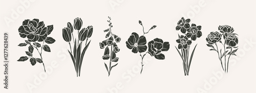 Flat vector flowers branches illustration photo