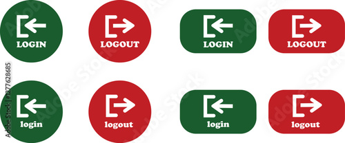 Login and logout icon set Set of sign out, Sign in vector vector collection. Open and close door symbol. Black in, out, exit and enter arrow, trendy flat style isolated on transparent background.