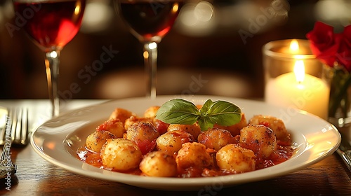 Wallpaper Mural Delicious gnocchi dinner romantic restaurant food photography cozy atmosphere close-up shot culinary delight Torontodigital.ca