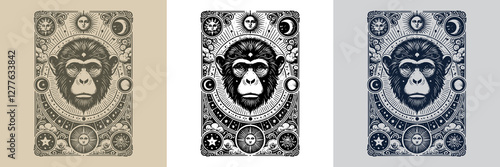 fierce monkey vector playing card tattoo design