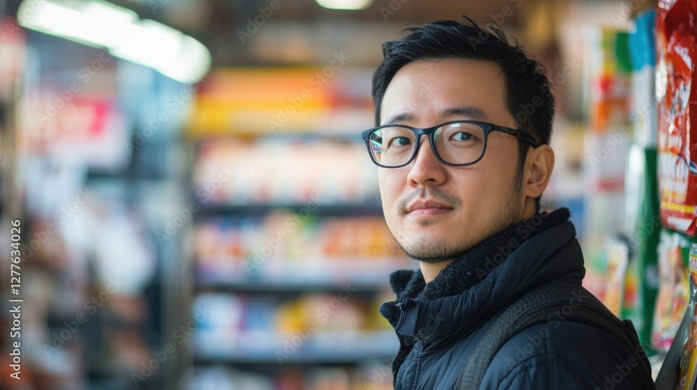 asian man shopping at grocery store asian man shopping at grocery store