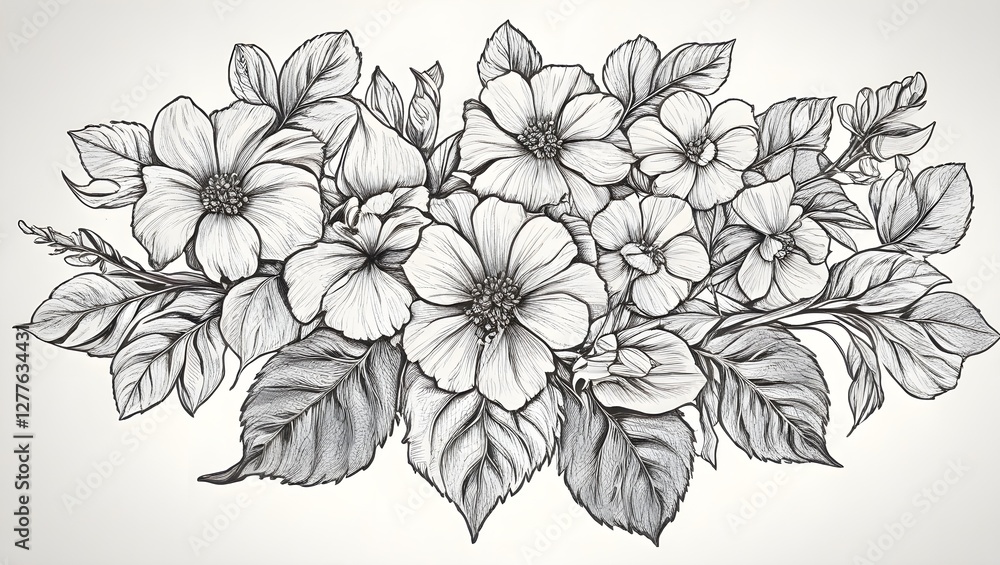 Fototapeta premium abstract design, flower, art illustration of a single large flower, Elegant Black and White Botanical Flower Drawing