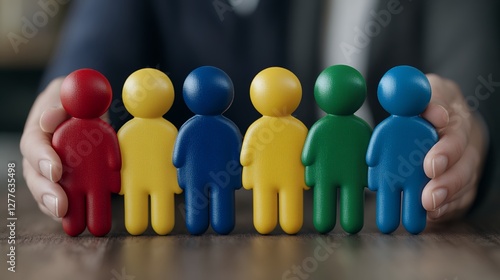 Hands Protecting Colorful Miniature People Figures