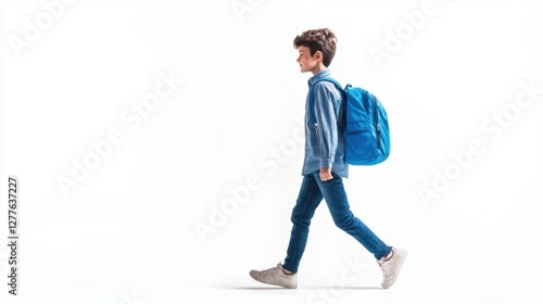 boy walking to school with backpack